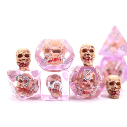 Bloody Skulls | Resin Inclusion Dice | 7 Piece Set