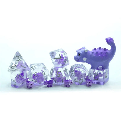 Cute Dino | Resin Inclusion Dice | 7 Piece Set