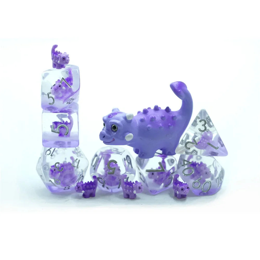 Cute Dino | Resin Inclusion Dice | 7 Piece Set
