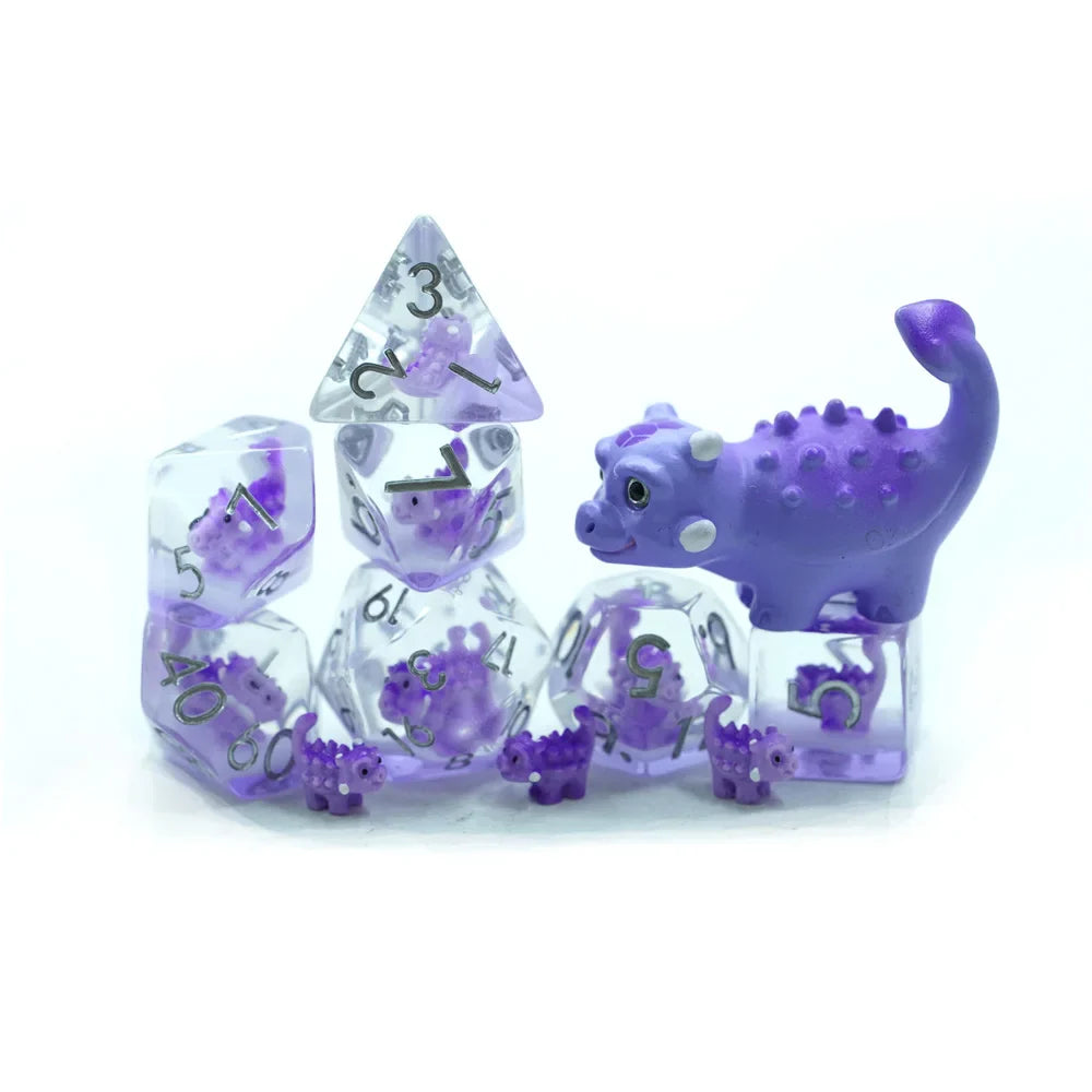 Cute Dino | Resin Inclusion Dice | 7 Piece Set