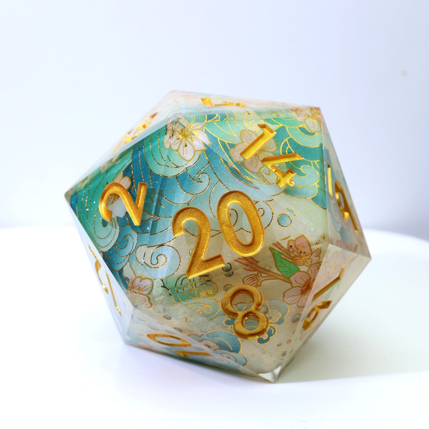 Emerald Tide | 33mm D20 | Oversized Art Core Dice