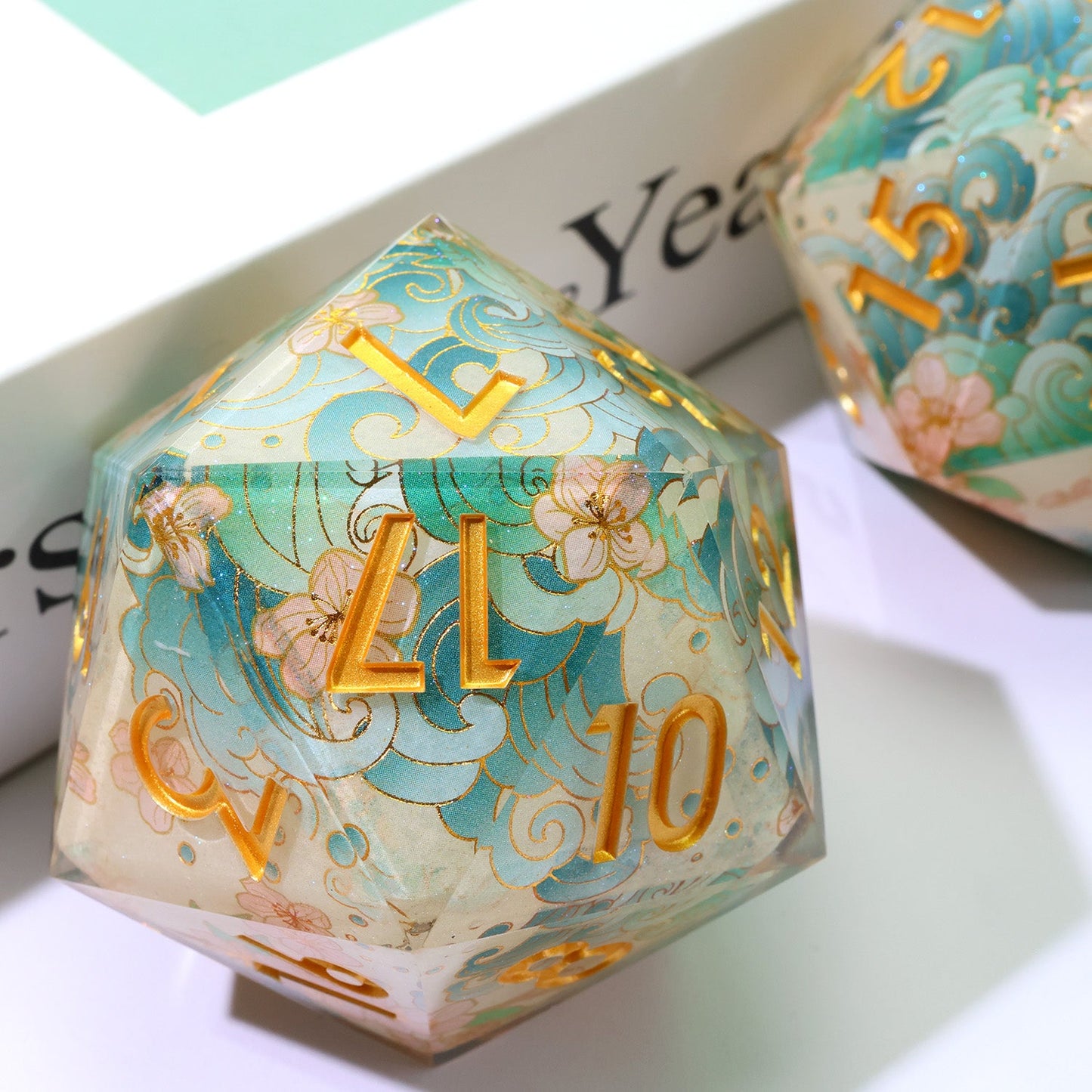 Emerald Tide | 50mm D20 | Oversized Art Core Dice