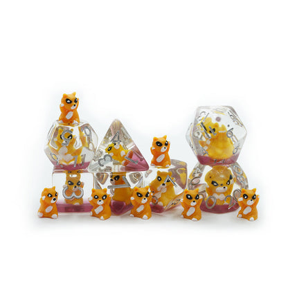 Ginger Racoon | Resin Inclusion Dice | 7 Piece Set