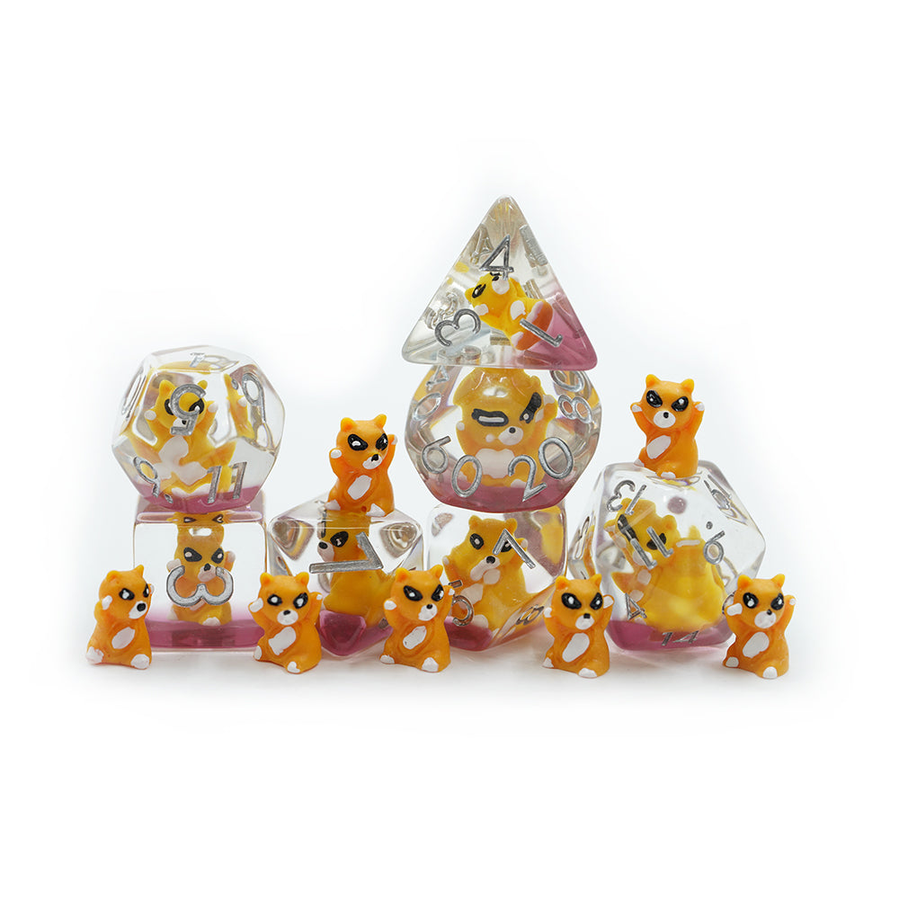 Ginger Racoon | Resin Inclusion Dice | 7 Piece Set