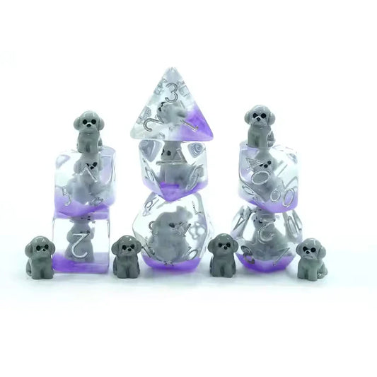 Grey Dogs | Resin Inclusion Dice | 7 Piece Set