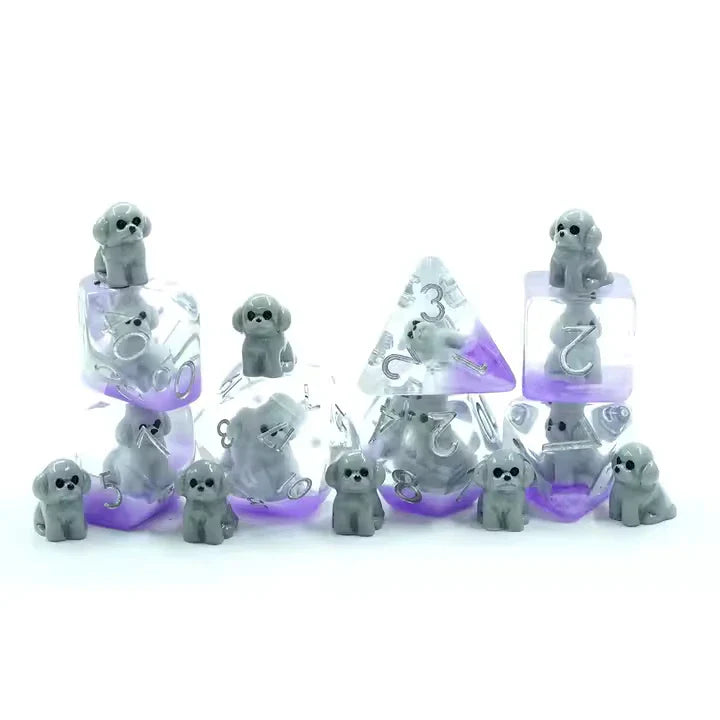 Grey Dogs | Resin Inclusion Dice | 7 Piece Set