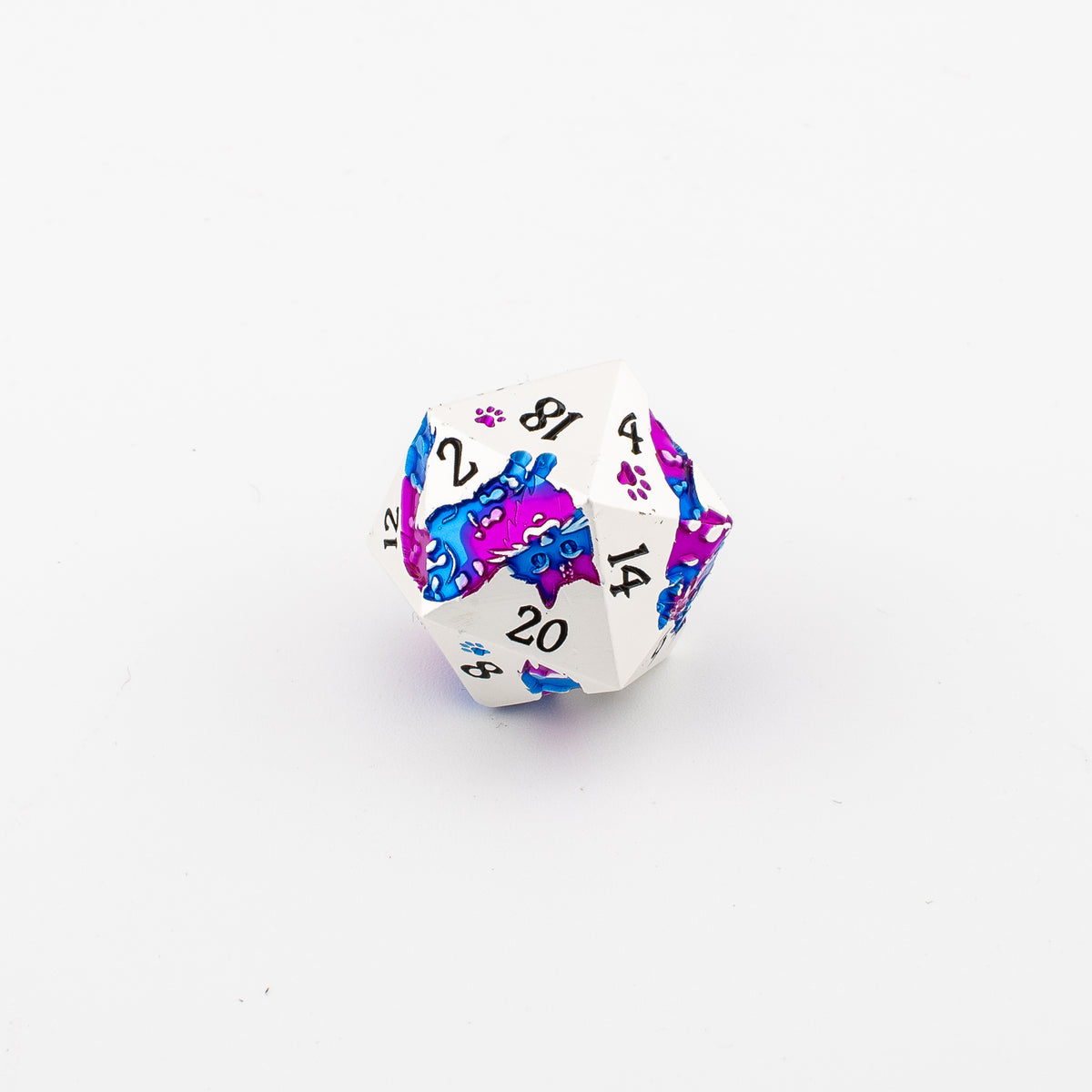 Goddammit Donut! – 7 Piece Metal DND Dice Set | Pearl Silver, Purple & Blue