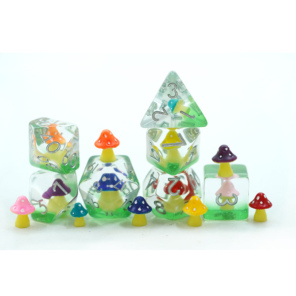 Multi-Colour Mushies | Resin Inclusion Dice | 7 Piece Set