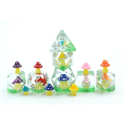 Multi-Colour Mushies | Resin Inclusion Dice | 7 Piece Set