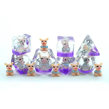 Pinky Pigs | Resin Inclusion Dice | 7 Piece Set
