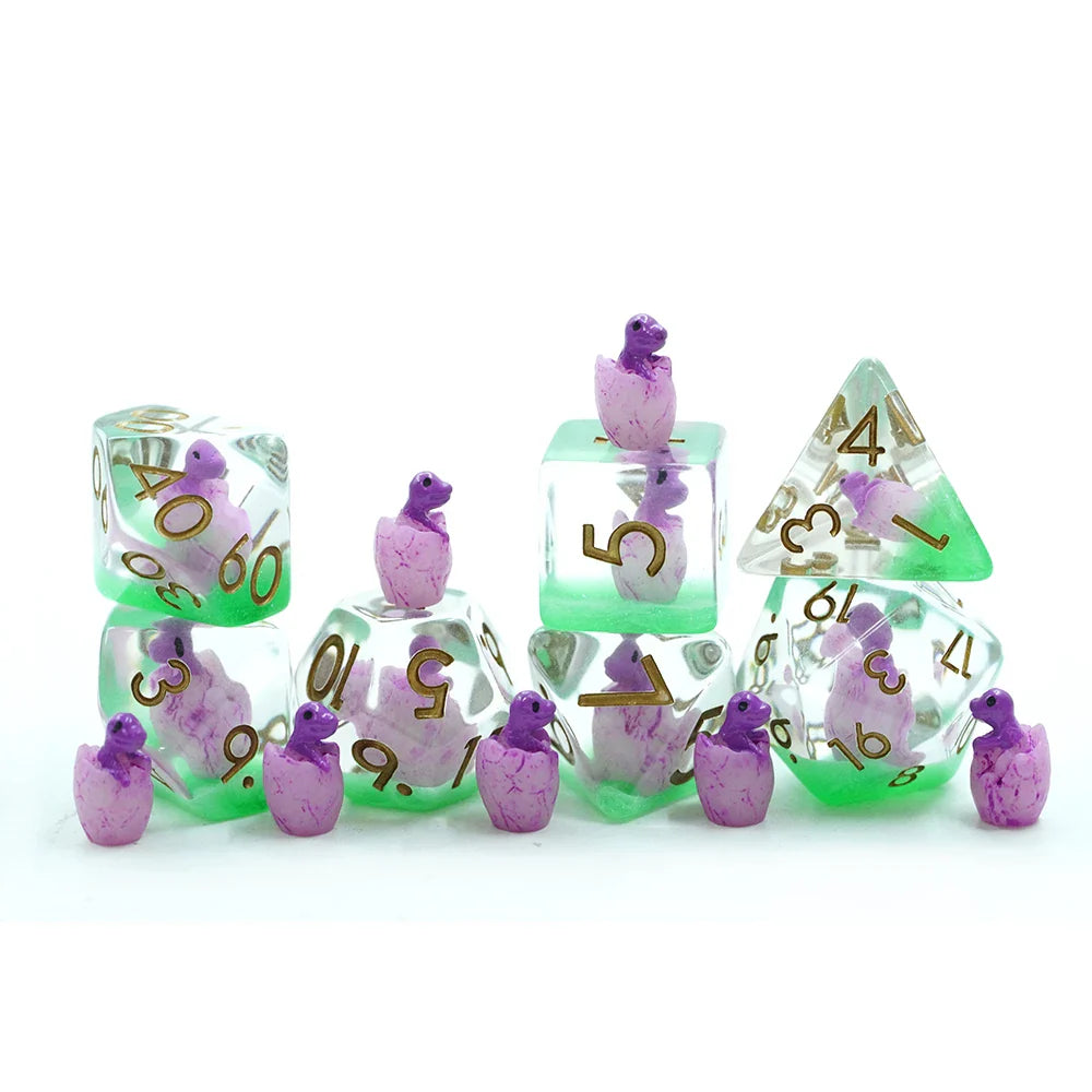 Purple Hatchling Dragon | Resin Inclusion Dice | 7 Piece Set