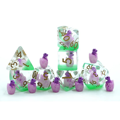 Purple Hatchling Dragon | Resin Inclusion Dice | 7 Piece Set