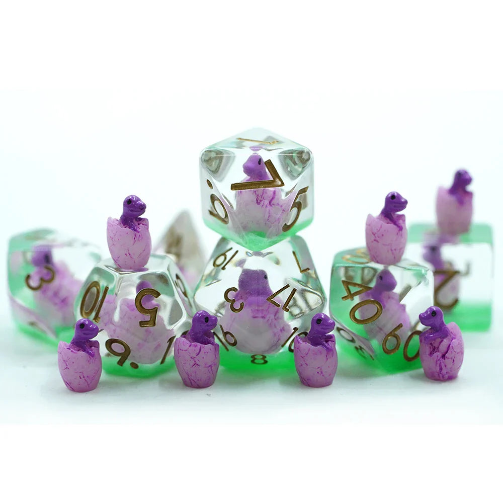 Purple Hatchling Dragon | Resin Inclusion Dice | 7 Piece Set