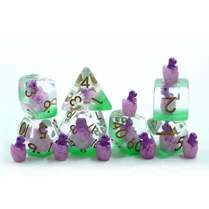 Purple Hatchling Dragon | Resin Inclusion Dice | 7 Piece Set