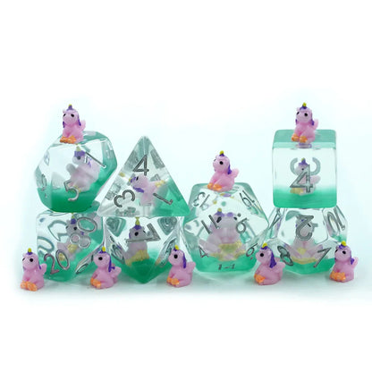 Purple Unicorns | Resin Inclusion Dice | 7 Piece Set