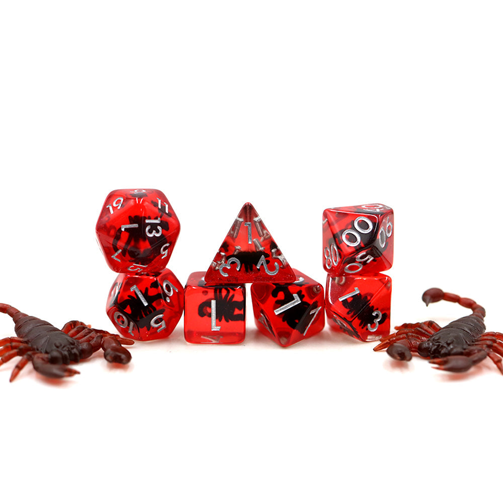 Red Scorpions | Resin Inclusion Dice | 7 Piece Set