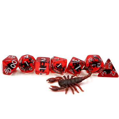 Red Scorpions | Resin Inclusion Dice | 7 Piece Set