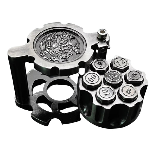 Hexchamber | Ancient Silver | Bullet Dice Set with Spinning Revolver Case