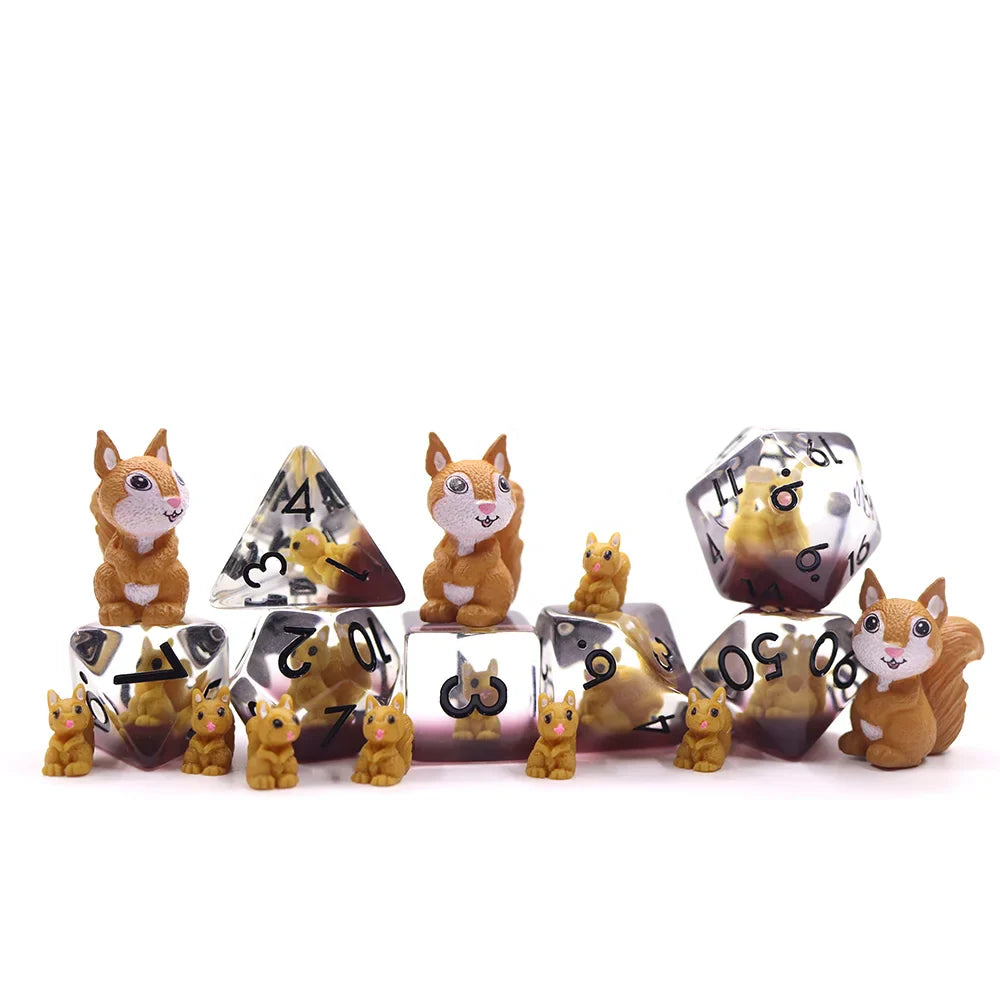 Nutty Squirrels | Resin Inclusion Dice | 7 Piece Set