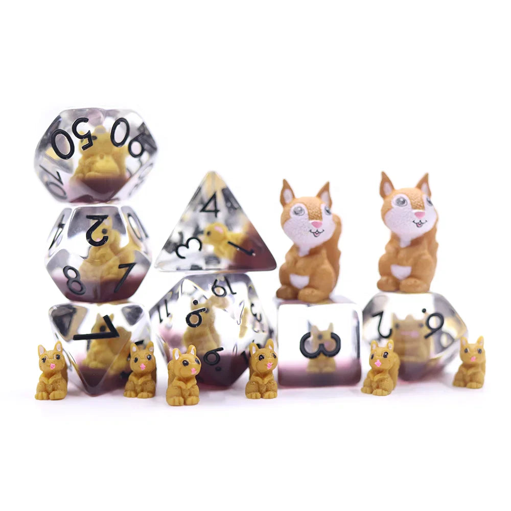 Nutty Squirrels | Resin Inclusion Dice | 7 Piece Set