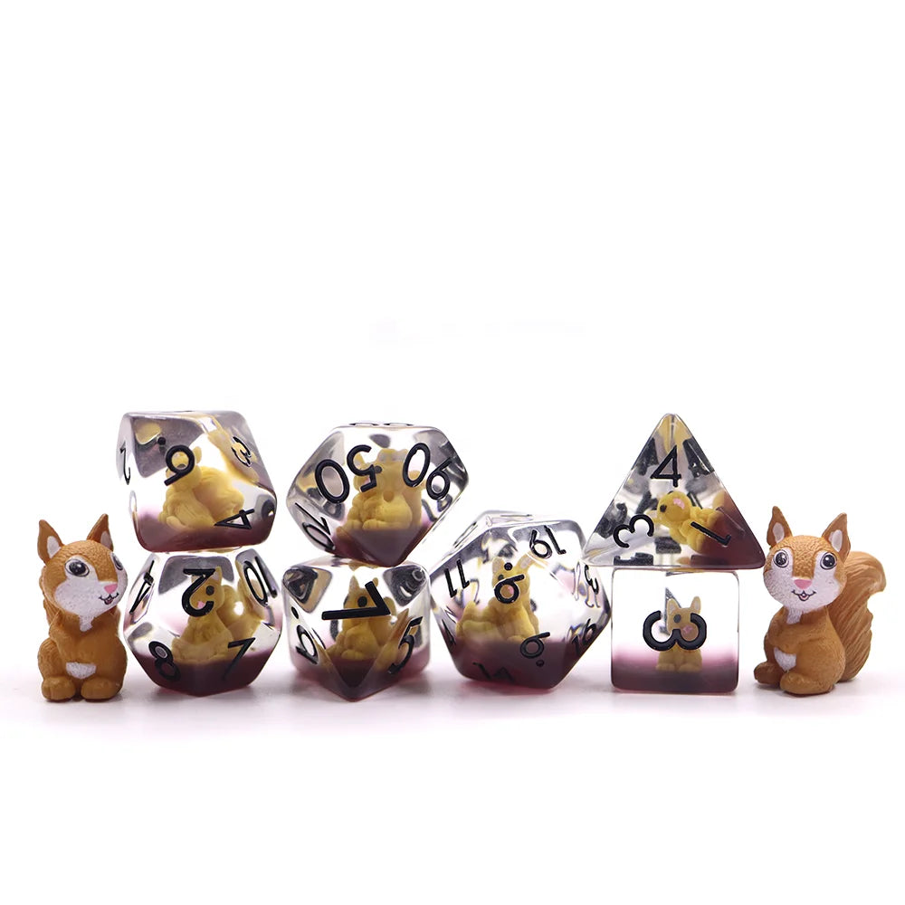 Nutty Squirrels | Resin Inclusion Dice | 7 Piece Set