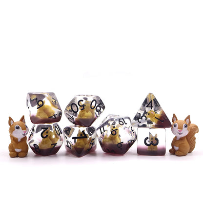 Nutty Squirrels | Resin Inclusion Dice | 7 Piece Set