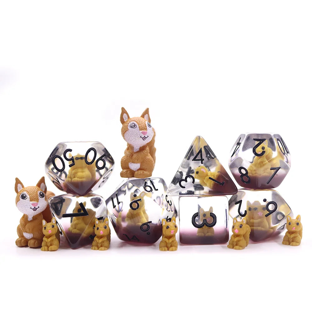 Nutty Squirrels | Resin Inclusion Dice | 7 Piece Set