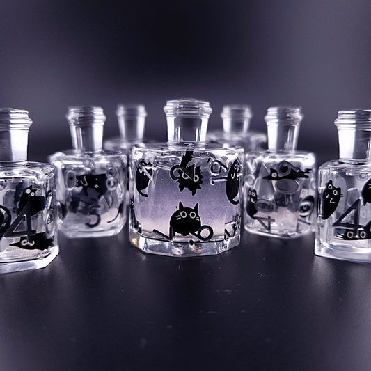 Elixir of Fortune | Black Cat Potion Bottle Dice | Liquid Core | 7 Piece Dice Set