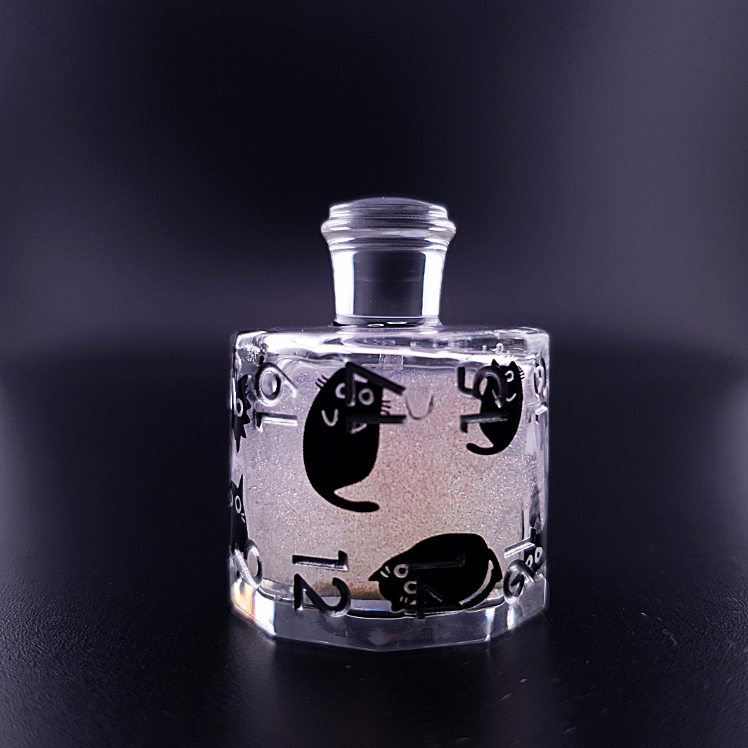 Elixir of Fortune | Black Cat Potion Bottle Dice | Liquid Core | 7 Piece Dice Set