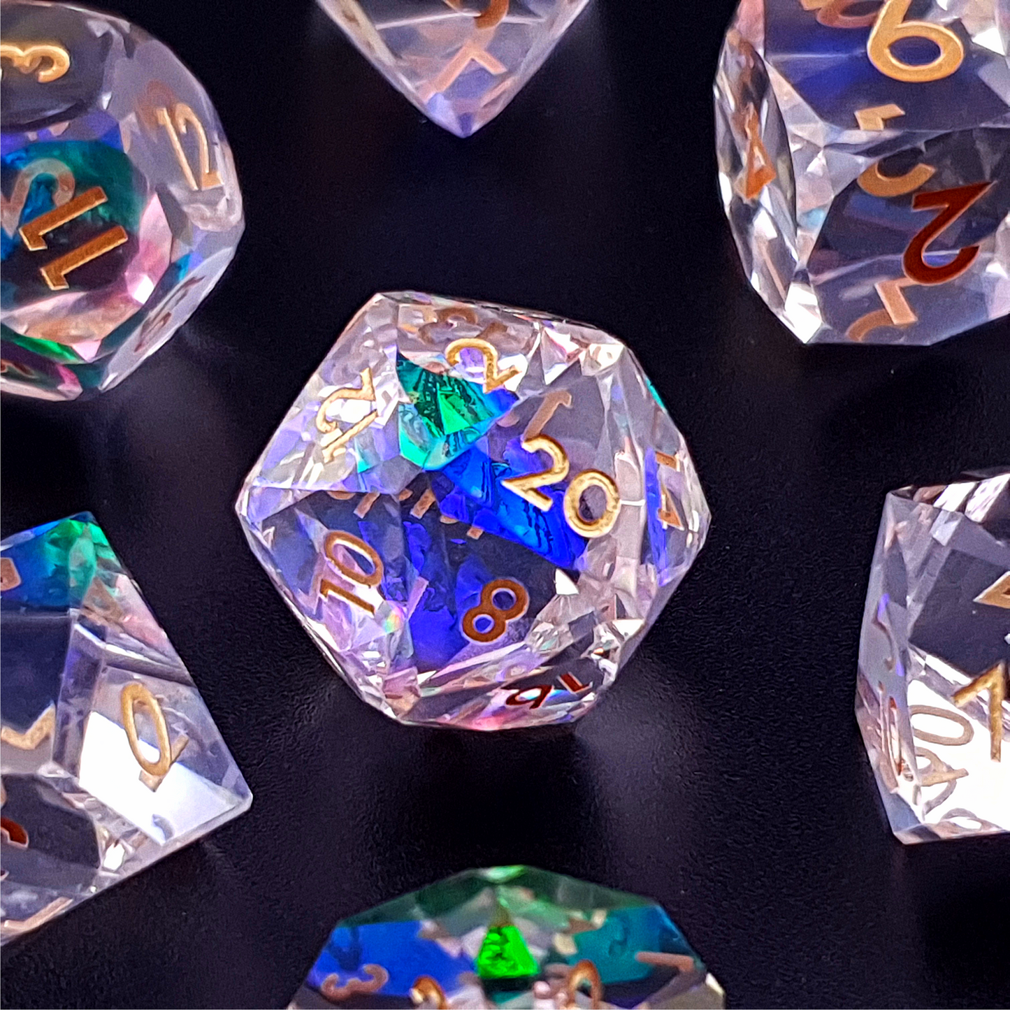 Planar Prism | Diamond Cut Sharp Edge Resin | 7 Piece Dice Set