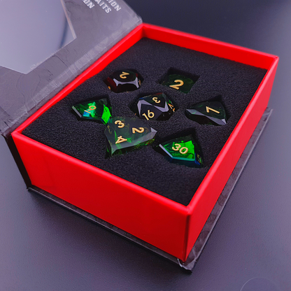 Verdant Prism | Diamond Cut Sharp Edge Resin | 7 Piece Dice Set