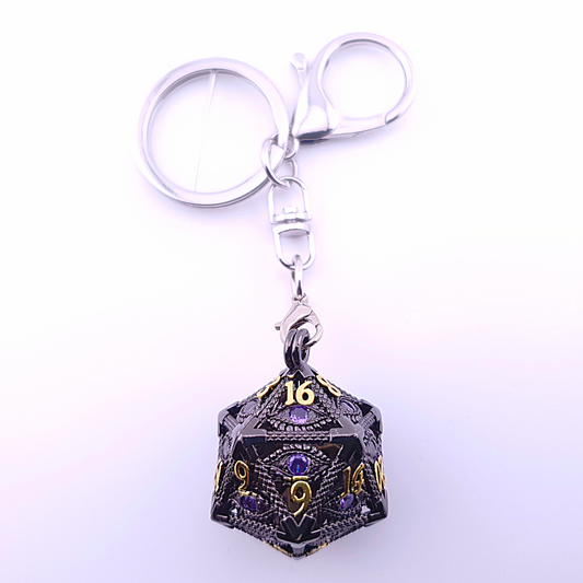 Vaultstone | D20 Keyring w/Mini Dice | Black/Purple Eye