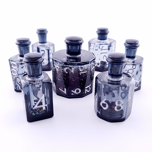 Elixir of Secrets | Potion Bottle | Liquid Core Dice | Resin | 7 Piece Set