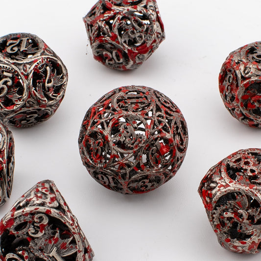 Bloodwing Dragon | Hollow Metal D&D Dice Set | 7 Piece