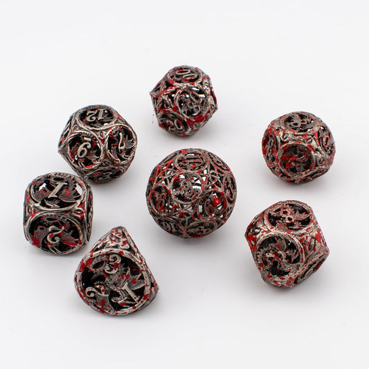 Bloodwing Dragon | Hollow Metal D&D Dice Set | 7 Piece