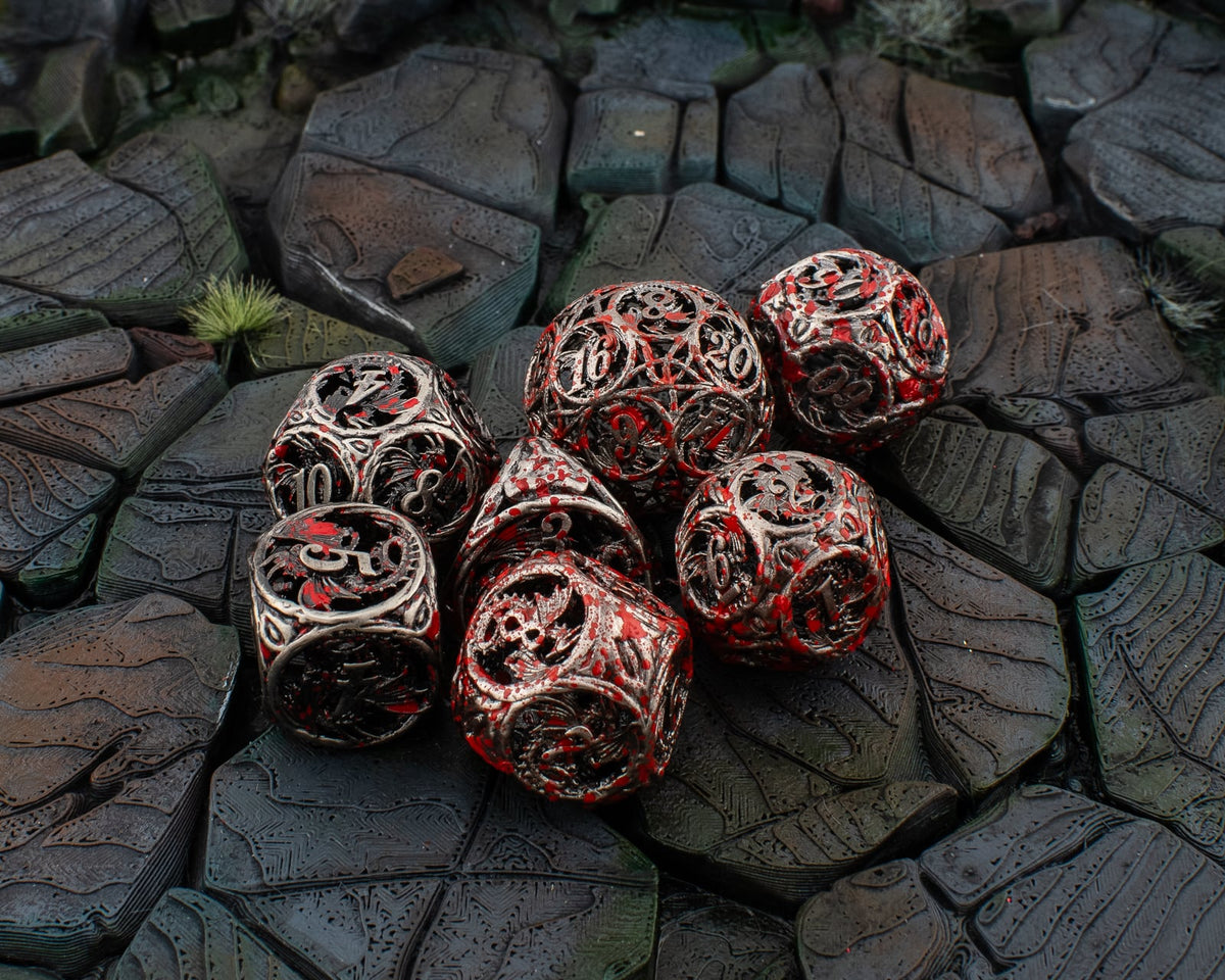 Bloodwing Dragon | Hollow Metal D&D Dice Set | 7 Piece