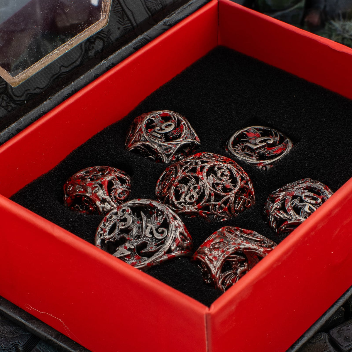 Bloodwing Dragon | Hollow Metal D&D Dice Set | 7 Piece