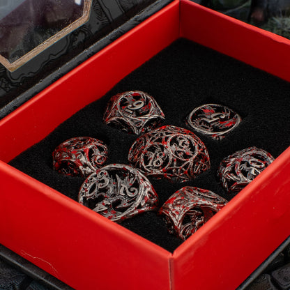 Bloodwing Dragon | Hollow Metal D&D Dice Set | 7 Piece