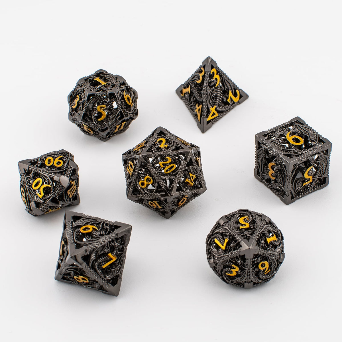 Gilded Dragon | Hollow Metal D&D Dice Set | 7 Piece