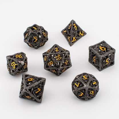 Gilded Dragon | Hollow Metal D&D Dice Set | 7 Piece