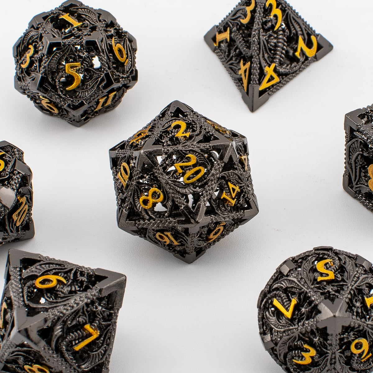 Gilded Dragon | Hollow Metal D&D Dice Set | 7 Piece