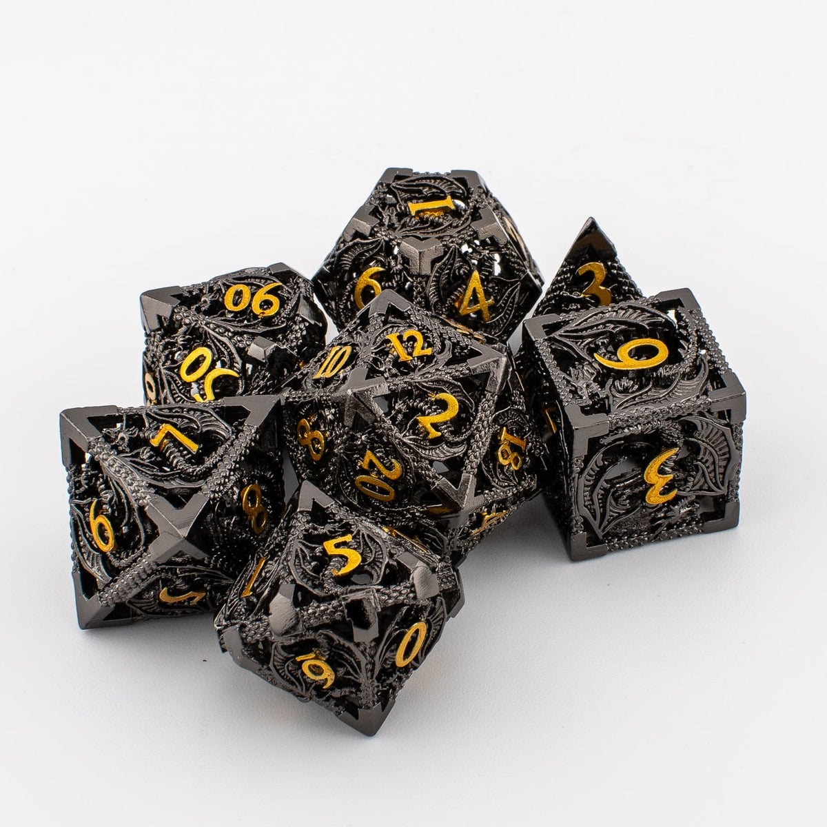 Gilded Dragon | Hollow Metal D&D Dice Set | 7 Piece