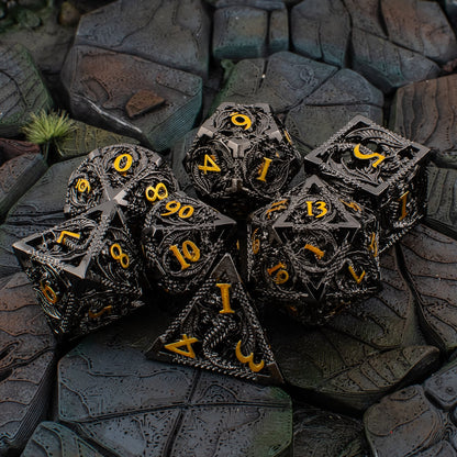 Gilded Dragon | Hollow Metal D&D Dice Set | 7 Piece