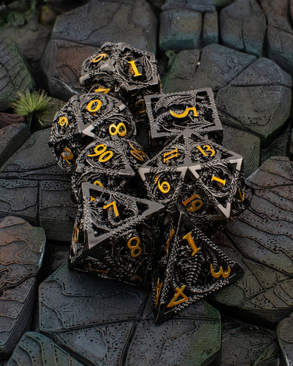 Gilded Dragon | Hollow Metal D&D Dice Set | 7 Piece
