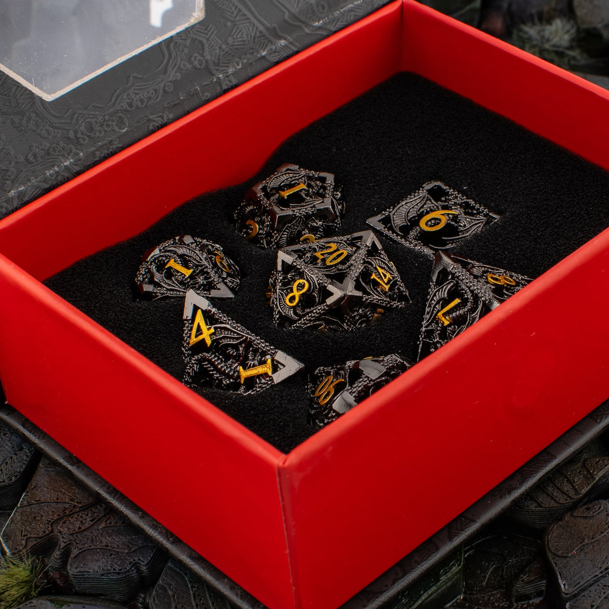 Gilded Dragon | Hollow Metal D&D Dice Set | 7 Piece
