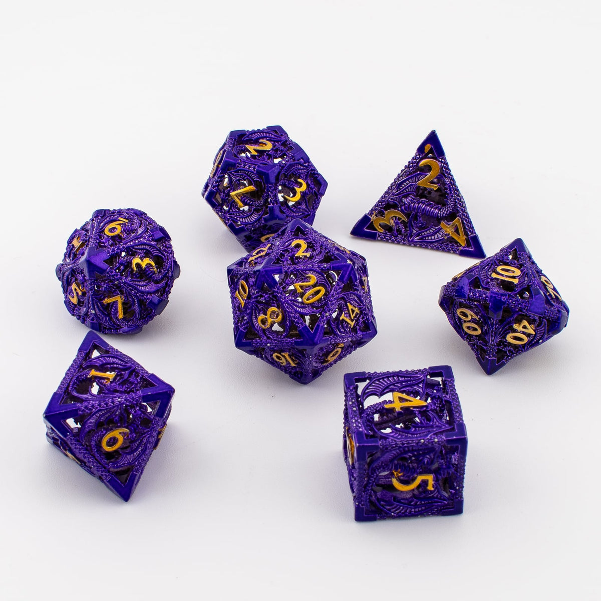 Amethyst Wyrm | Hollow Metal D&D Dice Set | 7 Piece