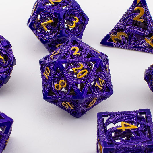 Amethyst Wyrm | Hollow Metal D&D Dice Set | 7 Piece