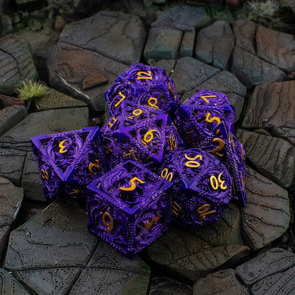 Amethyst Wyrm | Hollow Metal D&D Dice Set | 7 Piece
