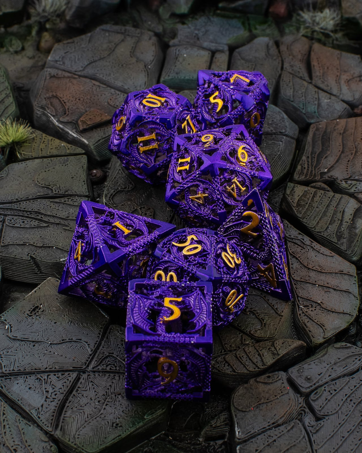 Amethyst Wyrm | Hollow Metal D&D Dice Set | 7 Piece