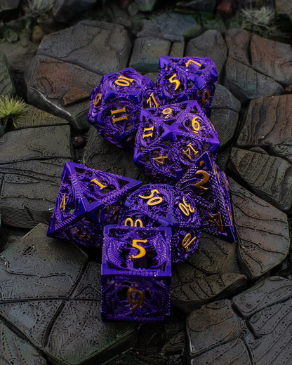 Amethyst Wyrm | Hollow Metal D&D Dice Set | 7 Piece